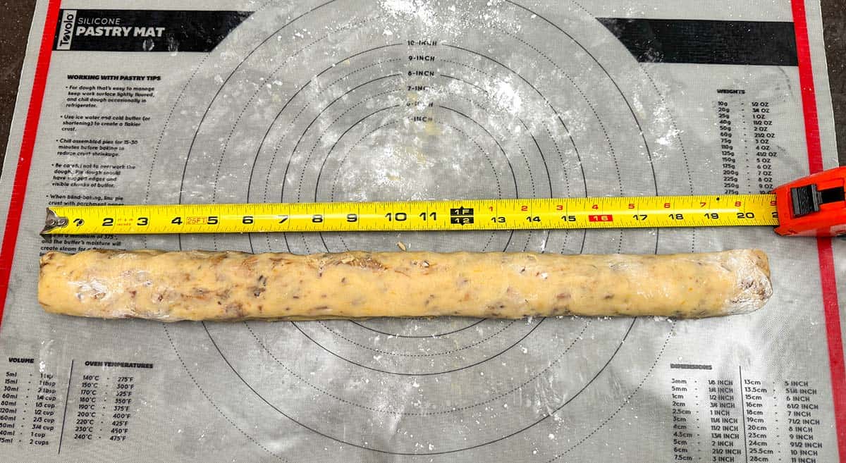 Twenty inch cookie log with measuring tape.