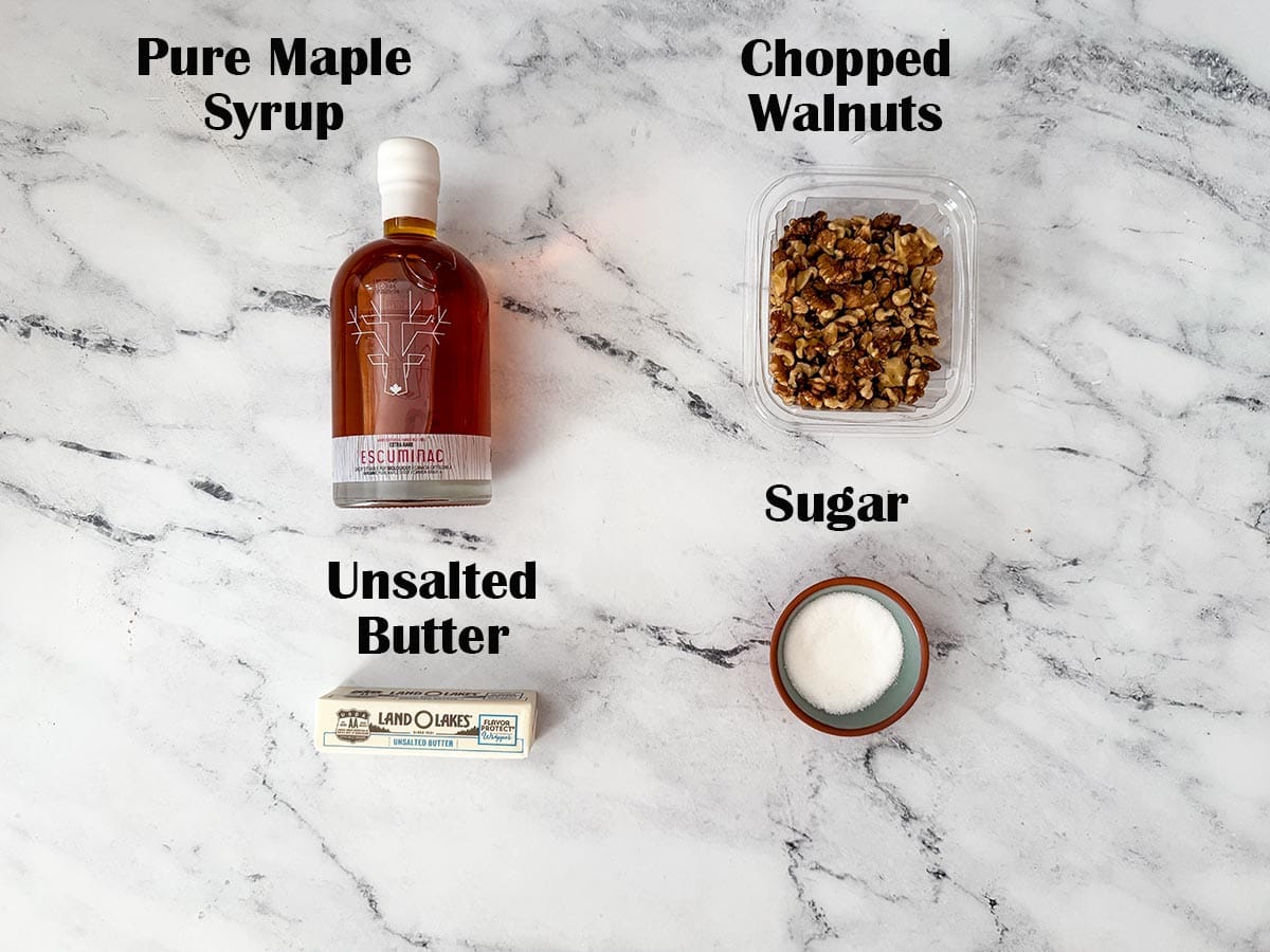 Ingredients to make glazed walnuts.