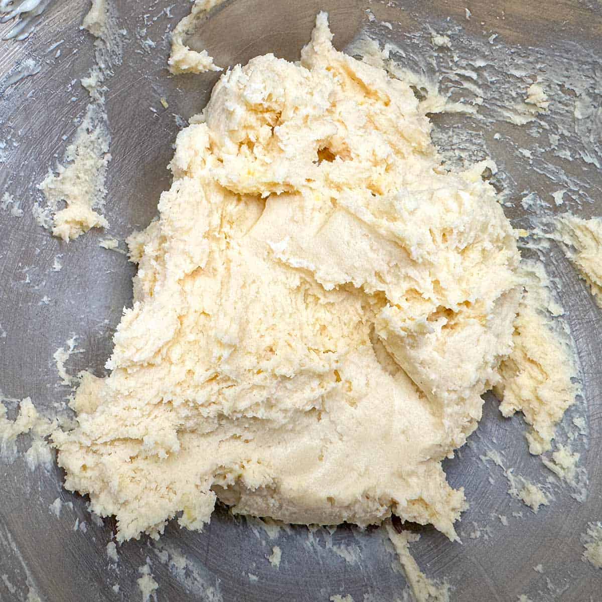 Cookie dough after the dry ingredients have been mixed into the wet ingredients.