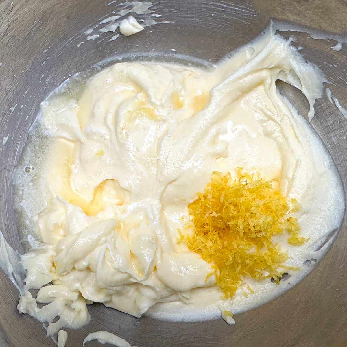 Lemon zest and juice added to the other wet ingredients.