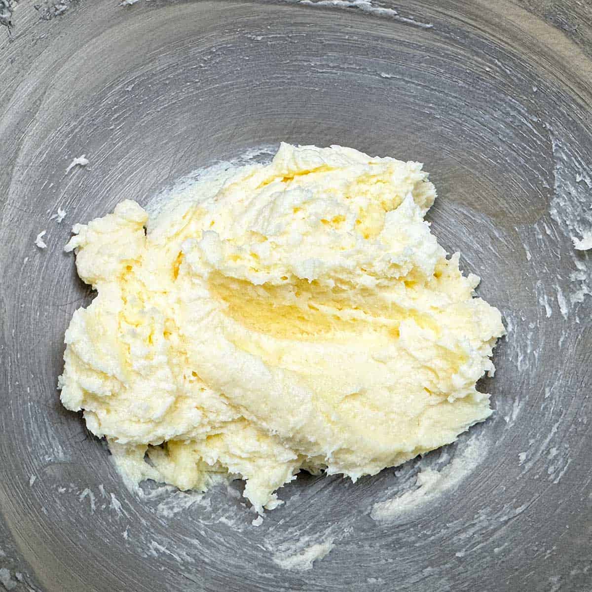 All the wet ingredients have been mixed and the bowl is scraped down the sides.