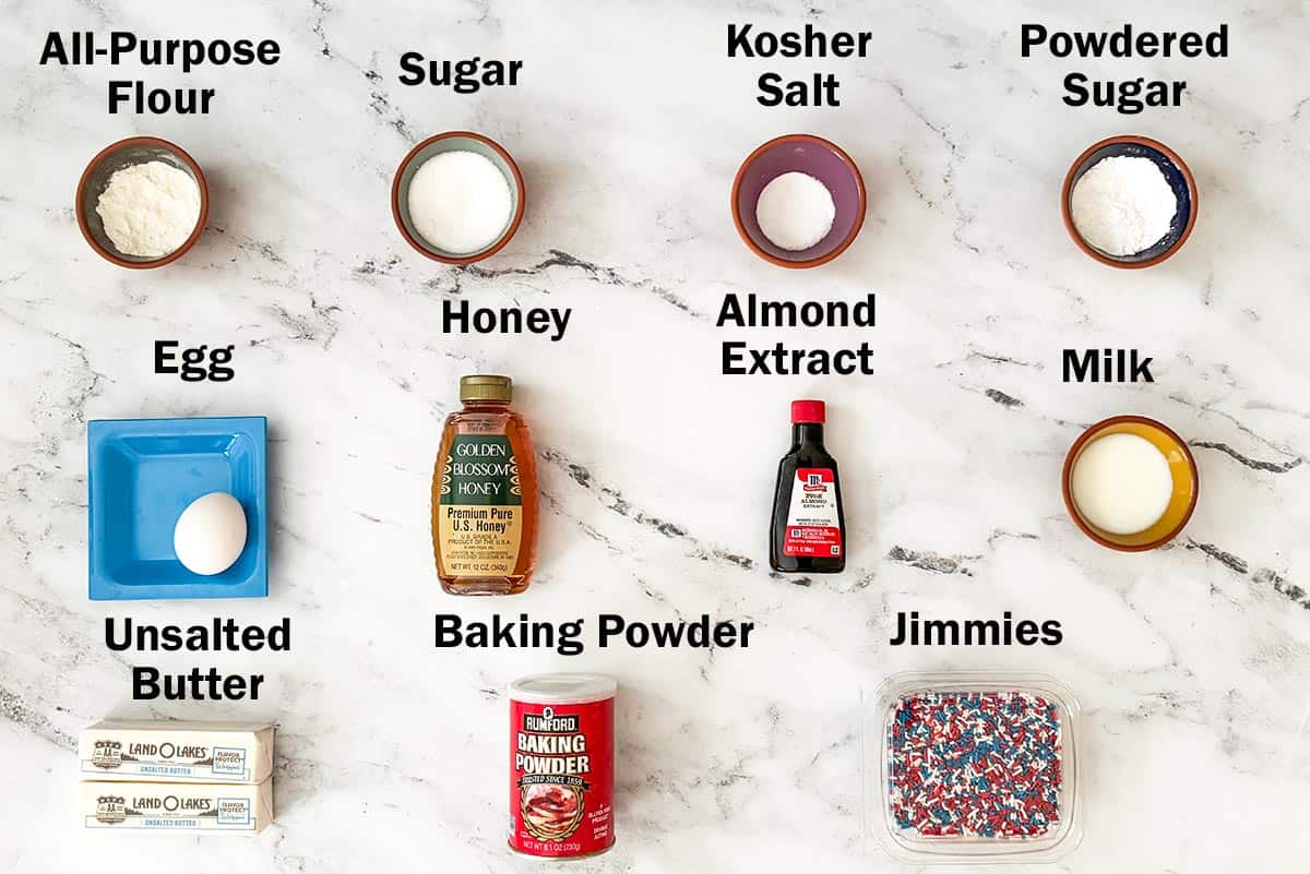 Honey almond glazed cookies ingredients.