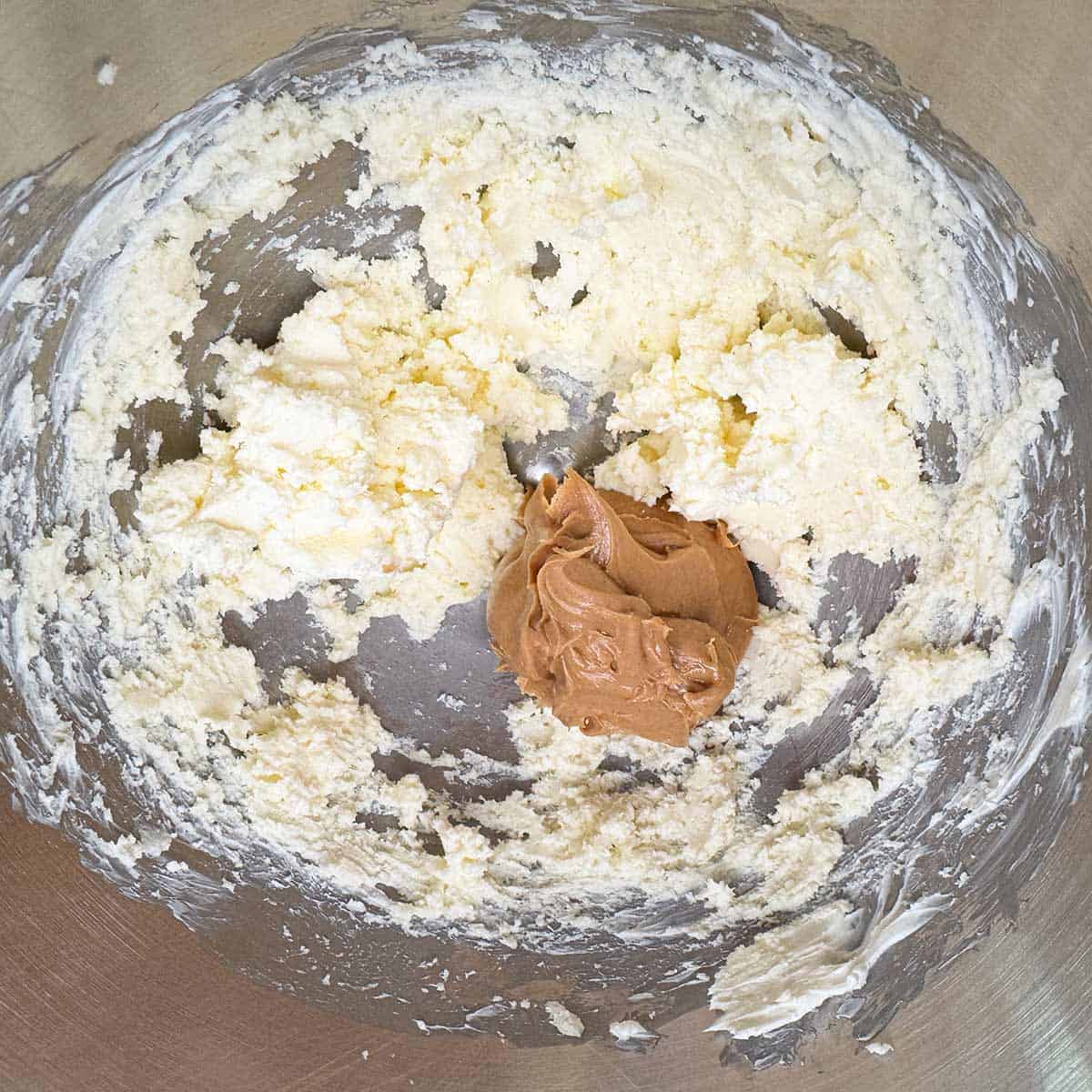 The butter and cream cheese mixed and now adding the peanut butter.
