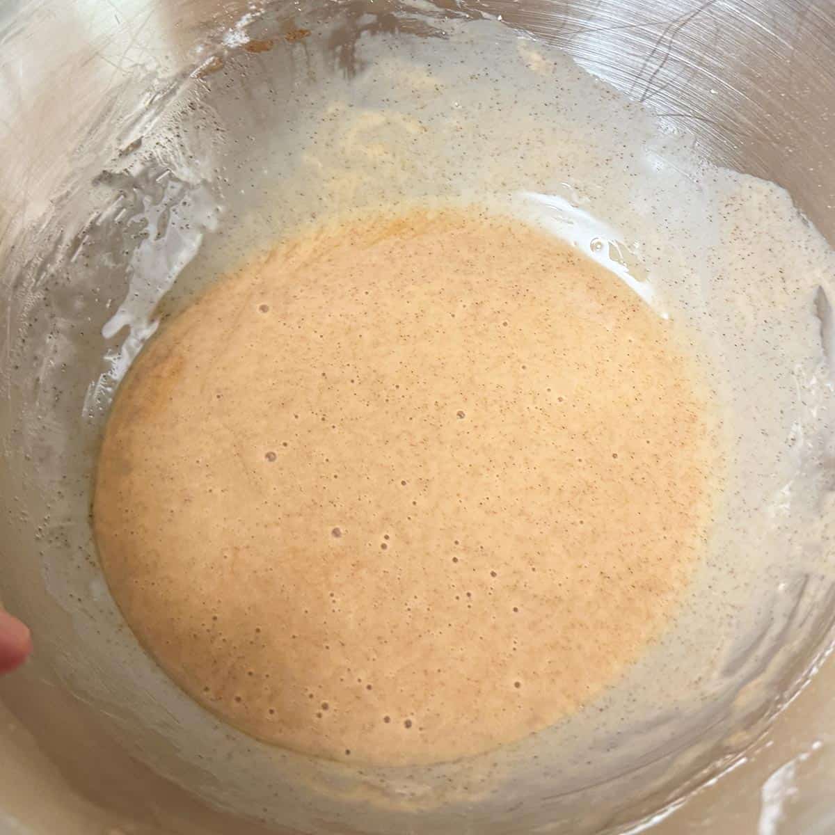 Apple cider glaze in a bowl after mixing.
