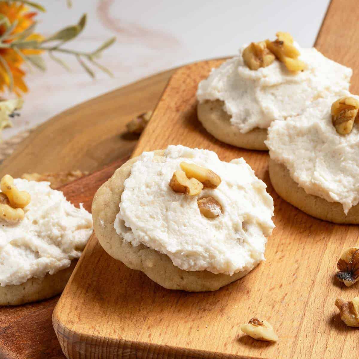 The feature photo of my Applesauce and Walnut cookies on a cutting board.