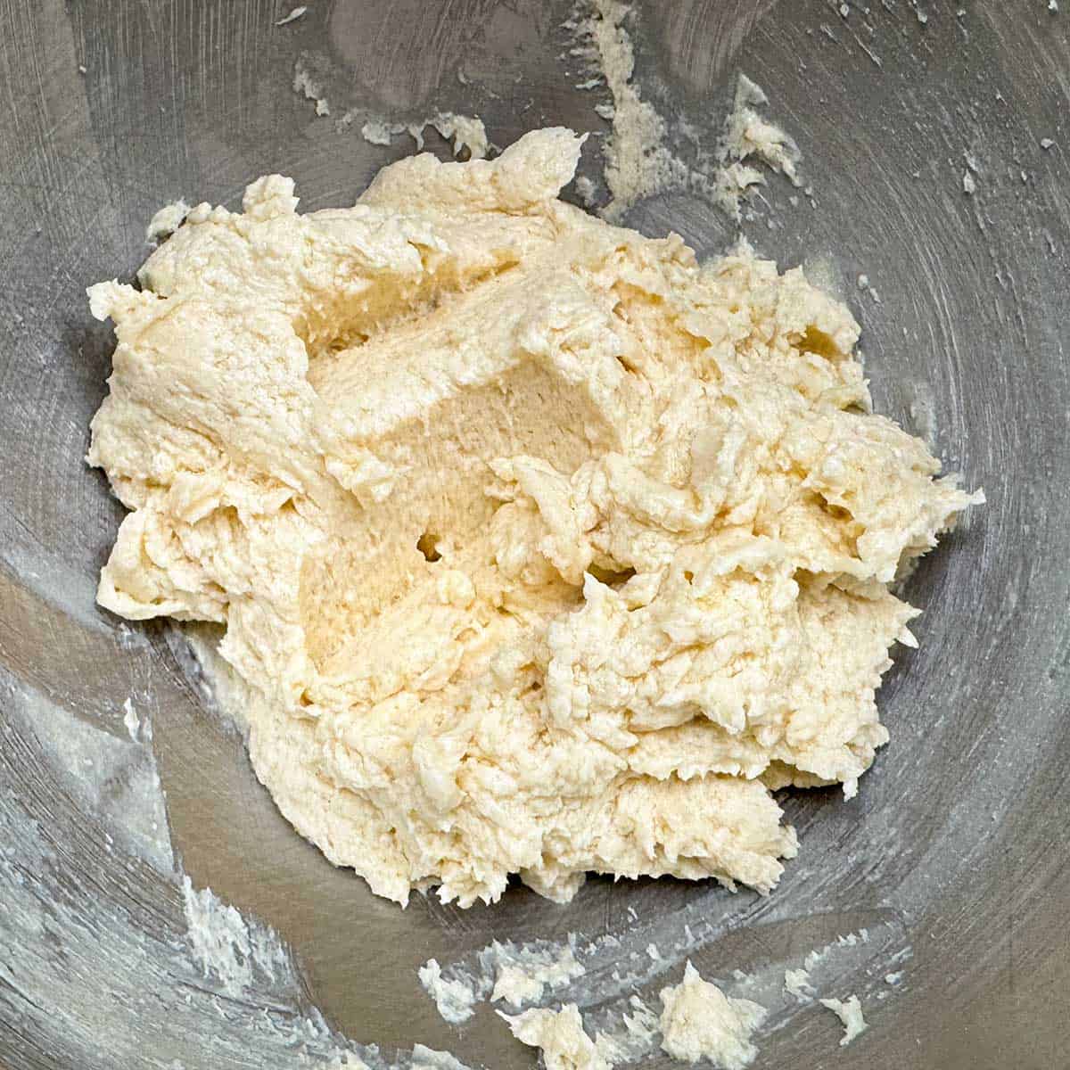 The flour mixture that has been added to the wet mixed ingredients.
