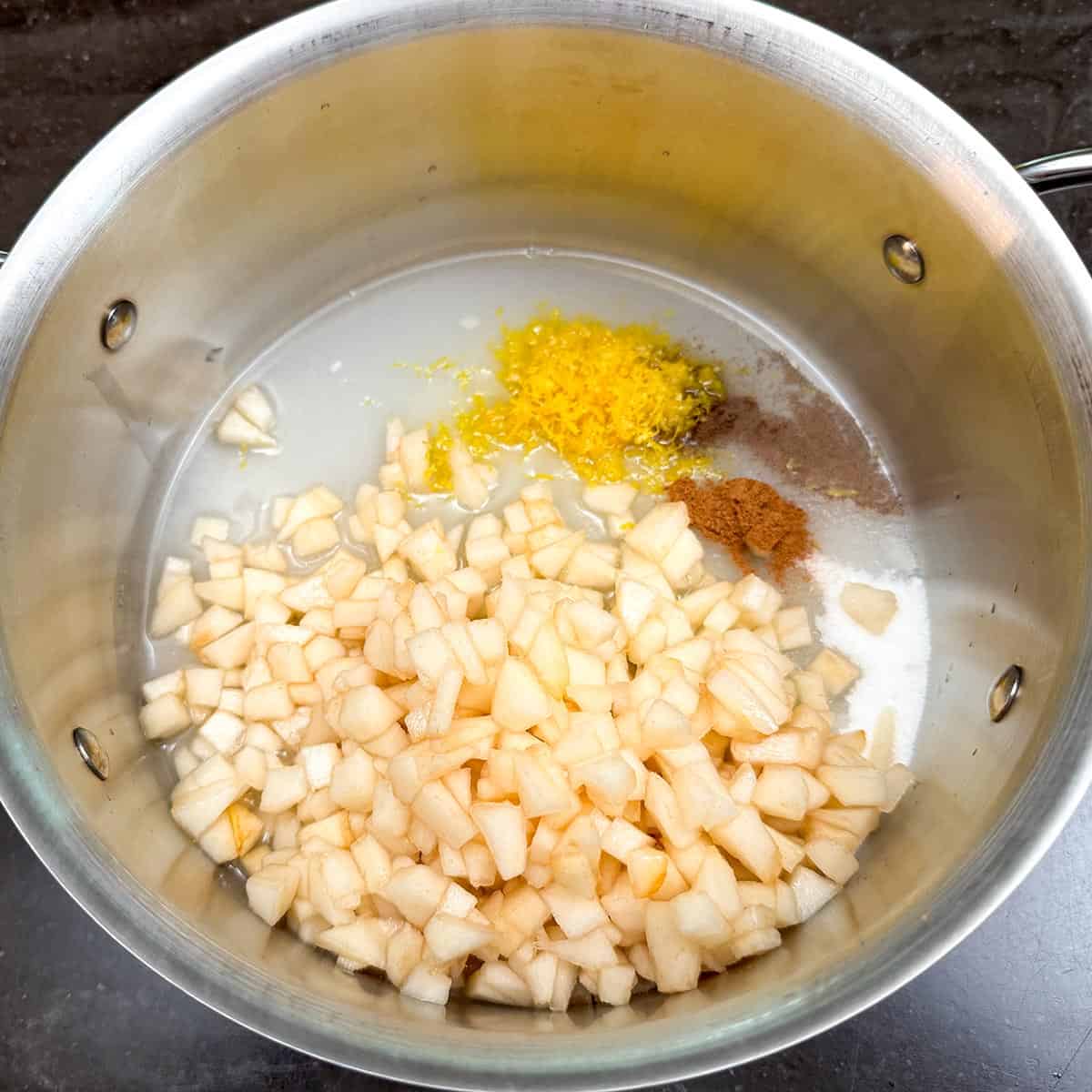 All ingredients are added to a saucepan to make the filling.
